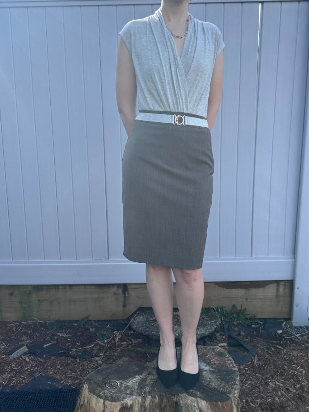Le Château Grey Flounce Hem Pencil Skirt, NWT